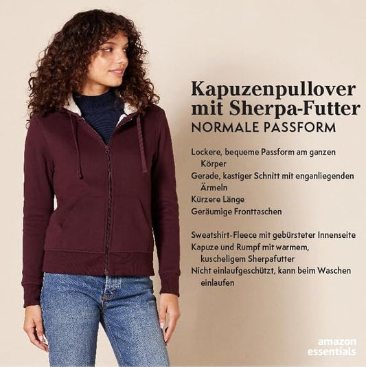 Damen Sherpa-gefütterte Fleece-Kapuzenjacke mit durchgehendem Reißverschluss (erhältlich in Übergröße)